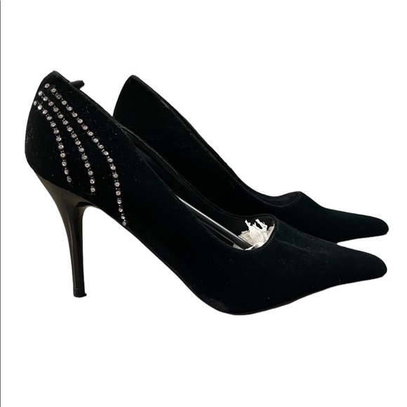 VINTAGE ANNA VELVET AND RHINESTONE HIGH HEELS SZ 6 nwt 1990s black stiletto - Picture 4 of 8